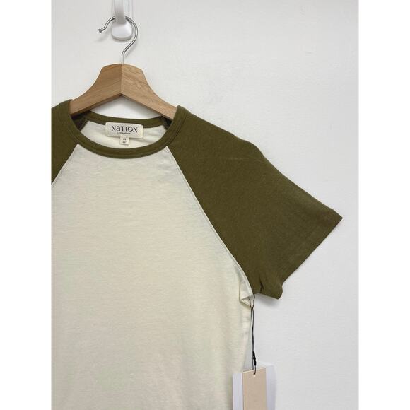 NWT Nation Ltd Bobbie Tee Hemp Raglan Sporty Retro Baseball Boxy Fit Capers XS - Picture 5 of 9
